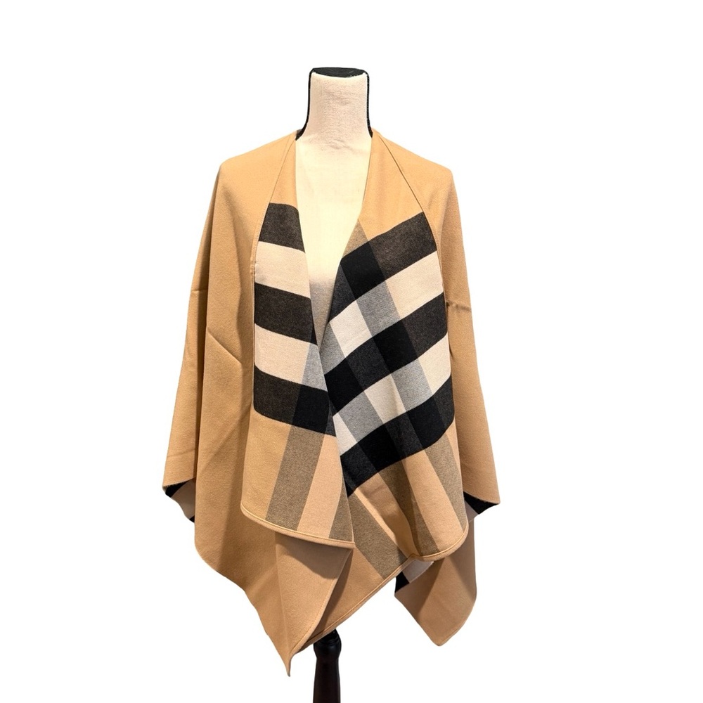 NEW Authentic Burberry Reversible Check Merino Wool Poncho